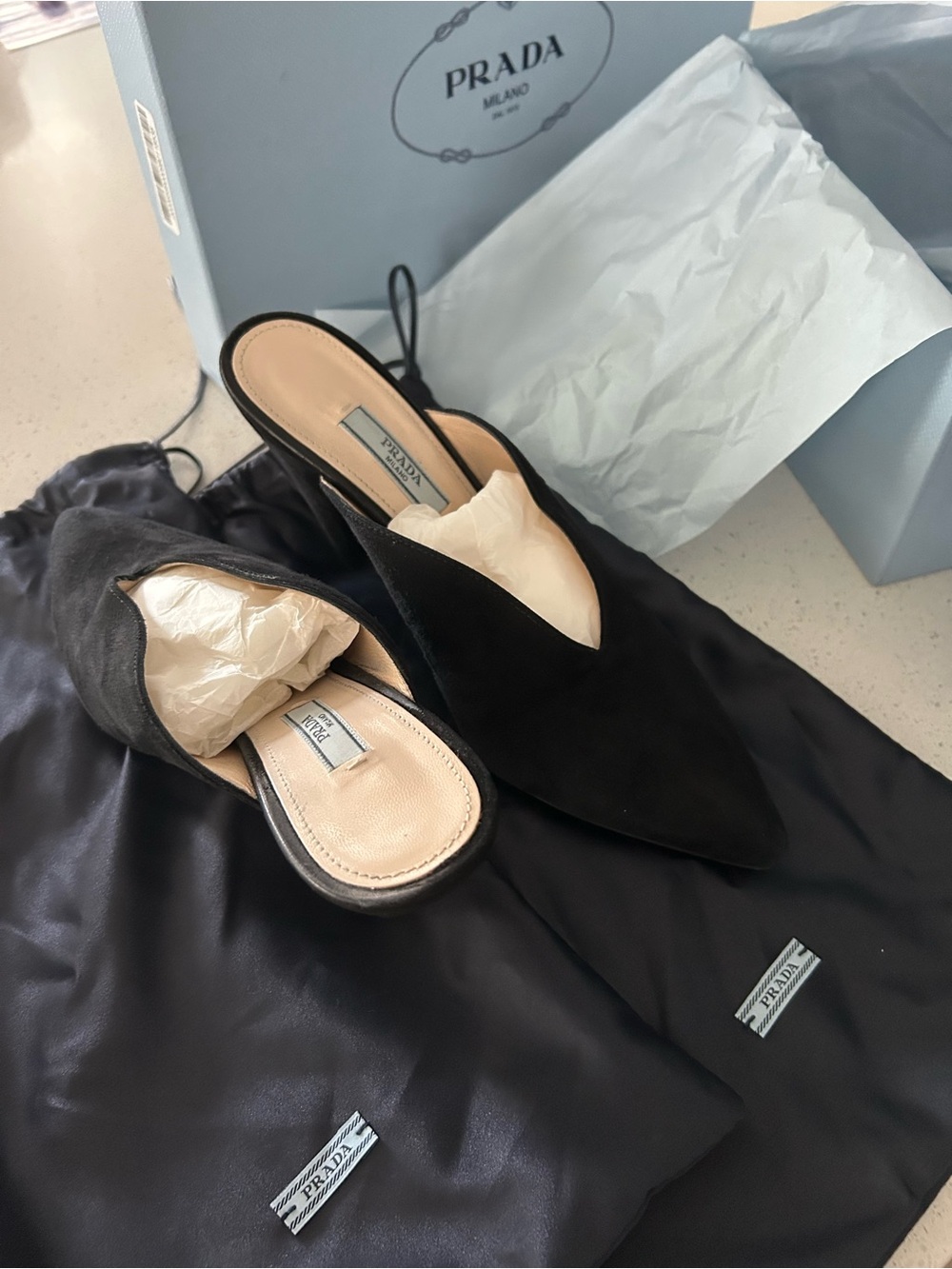 Prada Suede Pumps with original box and dust bags